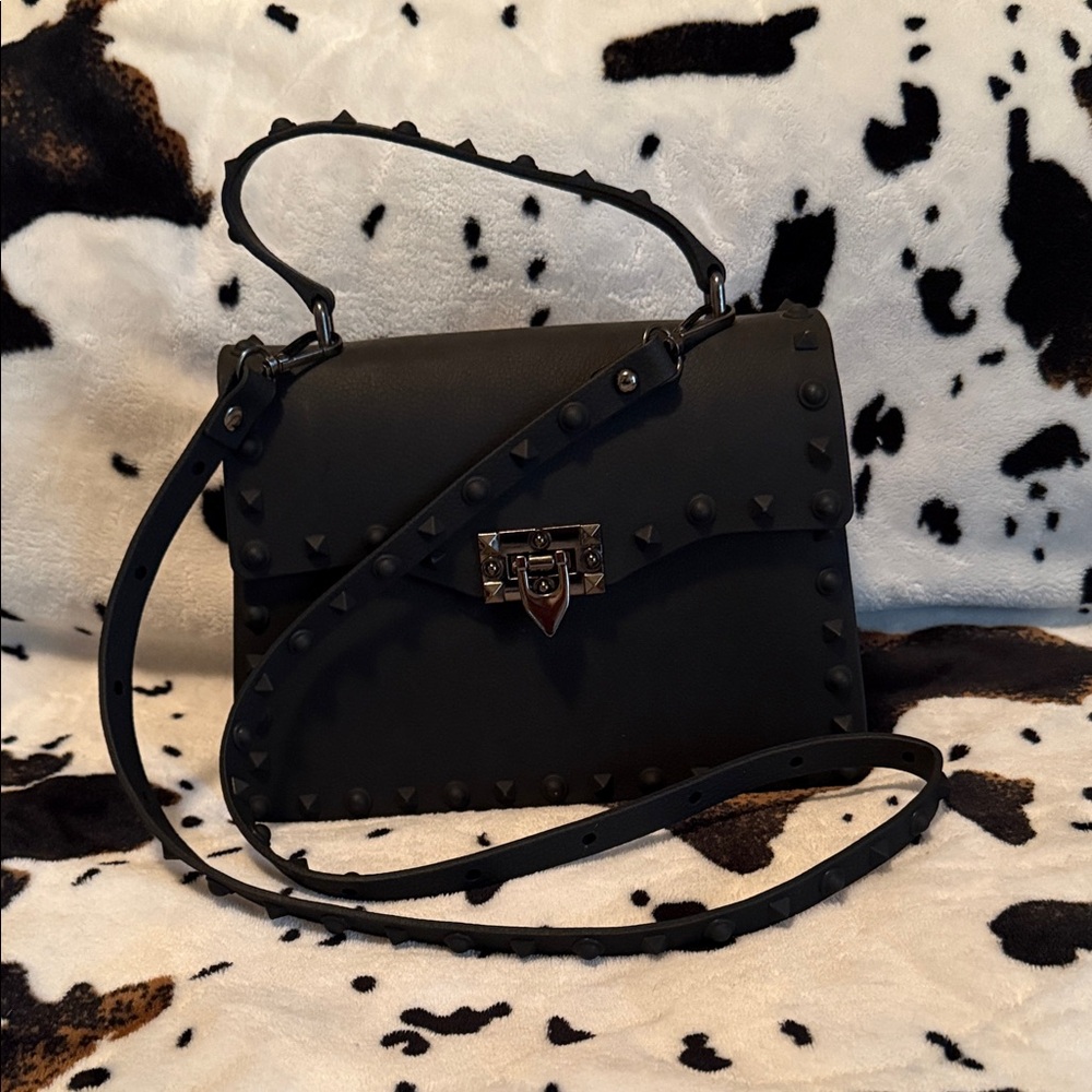 Black Studded Handbag heavy leather